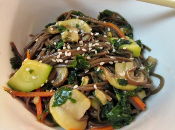 Kale and Mushroom Soba Noodle Bowl
